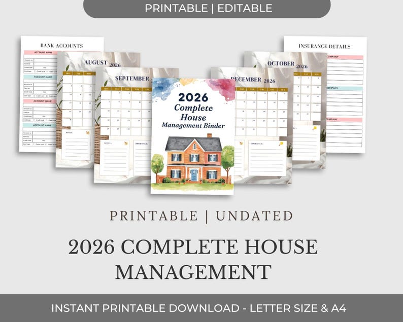 2026 House Management Binder Printable, Home Organization Planner, Household Binder PDF Download ...