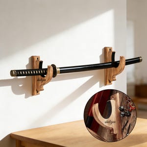 Handmade Rustic Wooden Sword Wall Mount – Wall Display Rack for Rifle, Bow, Shotgun – Wooden Weapon Holder – Home Decor – Gift for Him