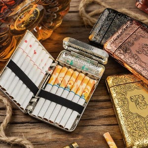 vintage cigarette case uk Snake Skin Flip Top  Vintage Metal Cigarette Case Box