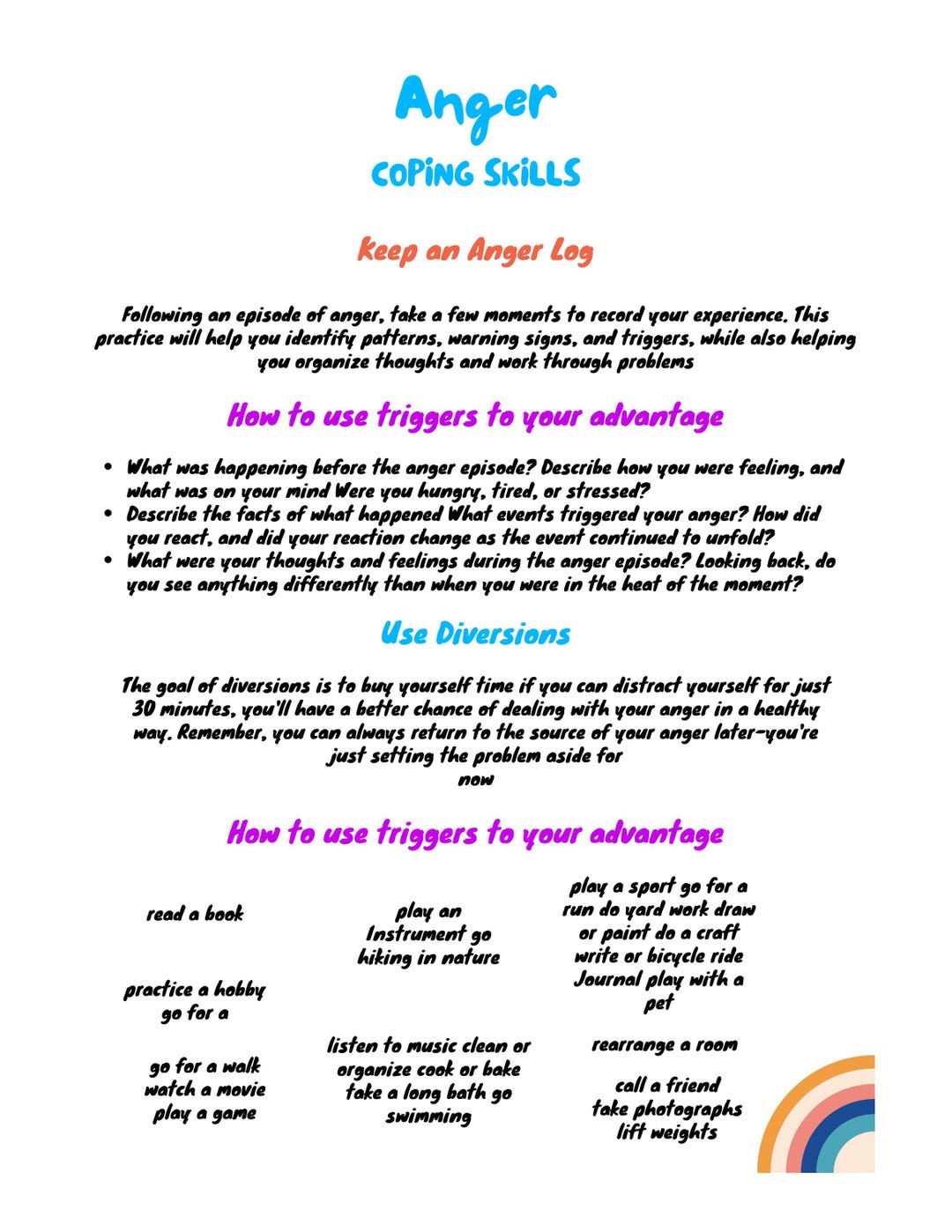 Anger Management Worksheets for Kids Printable PDF | Coping Skills ...