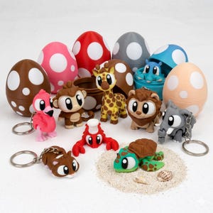 Söta djurfigurer och djurnyckelringar | Kawaii 3D-utskrivna figurer | Set om 1, 3, 5 eller 10 | Samlarfigurer | Djurgåvor | Dekorationer