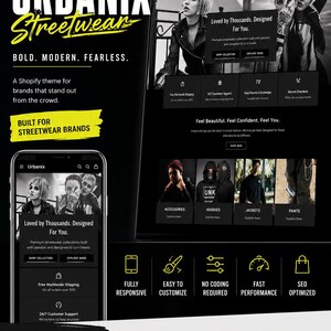Streetwear Shopify Theme | Fashion Clothing Website Template | Modern Ecommerce Design | Shopify Template Boutique | Dark Theme | Urbanix