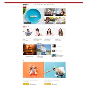 May include: A website homepage with a red header and various articles. The top section features images related to health and wellness, including a blue plate with the word "DETOX". Other sections cover trends, fashion news, and pets.