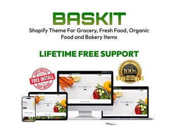Shopify Theme Grocery, Shopify Template Fresh Food, Organic Food Website | Bakery Stores Shop | Baskit