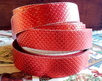 Vintage Metallic Red Quilted Paper Ribbon Spool 28 Yards