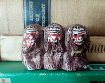 Vintage See No Evil, Speak No Evil, Hear No Evil Tiny Porcelain Monkeys Figure