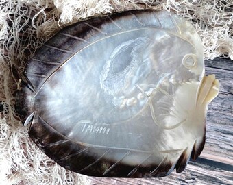 Vintage Carved Abalone Fish Shaped Tahiti Souvenir Trinket Dish