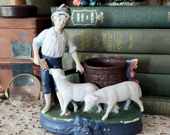 Vintage Porcelain Shepherd With Sheep Vase