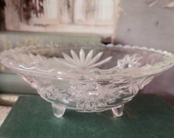 Vintage Anchor Hocking Pressed Glass Footed Candy Dish
