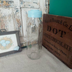 Vintage 8 oz Nursematic Blue Lid Glass Baby Bottle