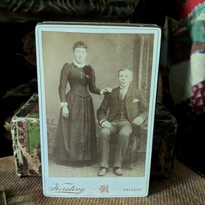Tarjeta de gabinete vintage de 1800, foto antigua, retrato familiar, pareja