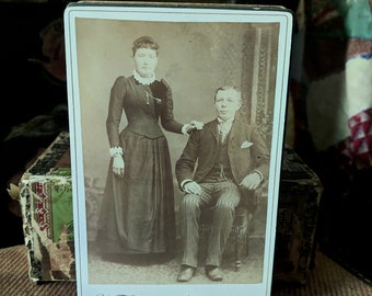 Vintage 1800s Cabinet Card Antique Photo Family Portrait Couple