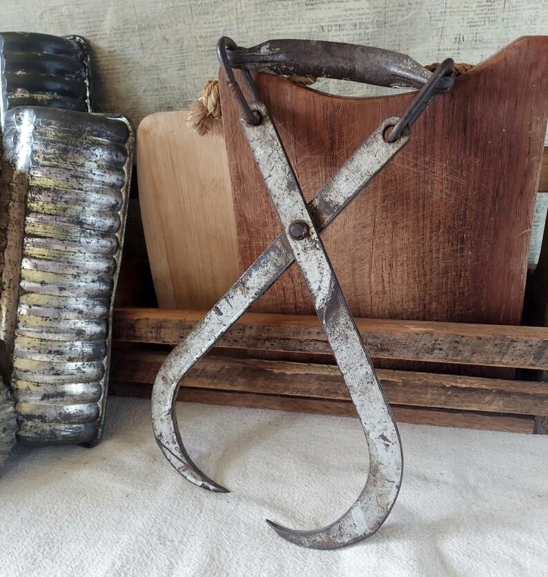 Antique Metal Ice Block Carrying Tongs, Rustic, Primitive, Ice Block