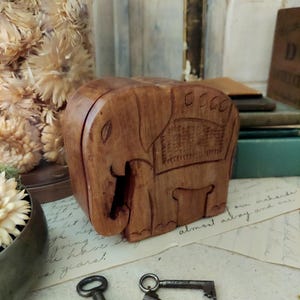 Vintage Hand Carved Wooden Elephant Trinket Box