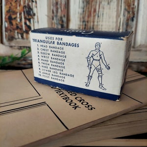 Vintage American Red Cross First Aid Text Book and Bandage Set