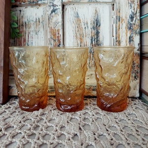 Set Of 3 Vintage Anchor Hocking Amber Milano Drink Glasses