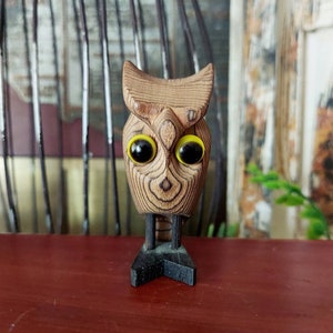 Vintage Wooden OMC Carved Owl Figure, Shelf Sitter, Owl Collection