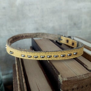 Vintage Yellow Leather Studded Dog Collar