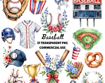 Baseball Clipart, Baseball PNG, Baseball Watercolor, Boho Baseball Graphics, Baseball Mama PNG, Softball Clipart