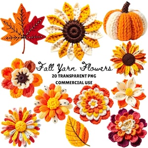 Faux Yarn PNG, Faux Yarn Fall Flowers PNG, Faux Yarn Sunflower PNG, Watercolor Floral Clipart, Watercolor Fall flowers Clipart Transparent