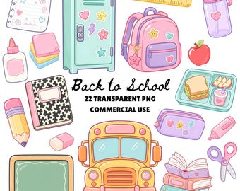 Cute Back to School PNG Bundle, Kawaii Back To School Stickers, teacher bundle png, School Bus PNG, Prek png, Apple png,