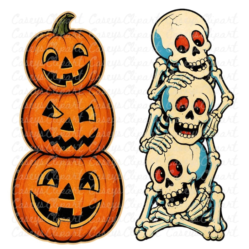 14-piece vintage Halloween clipart bundle featuring retro black cats, bats, skeletons, pumpkins, vampires, ghosts, and spooky characters in bright classic Halloween colors with nostalgic vintage aesthetic, isolated PNG designs.