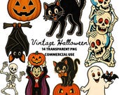Vintage Halloween PNG, Halloween Cat PNG, 90s Halloween png, Vampire png, Dancing Skeleton PNG, haunted house png