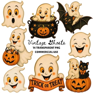 Vintage Ghost Halloween PNG, Halloween Ghosts png, Cute Ghost Clipart, Vintage Halloween Graphics, Retro Halloween Ghost Clipart