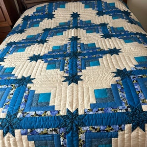 King Size, Amish Quilt, Log Cabin Star, Amish Handstitched Quilt, Handmade Quilt, Modern Quilt, Traditional Quilt, Country Quilt, Bedspread