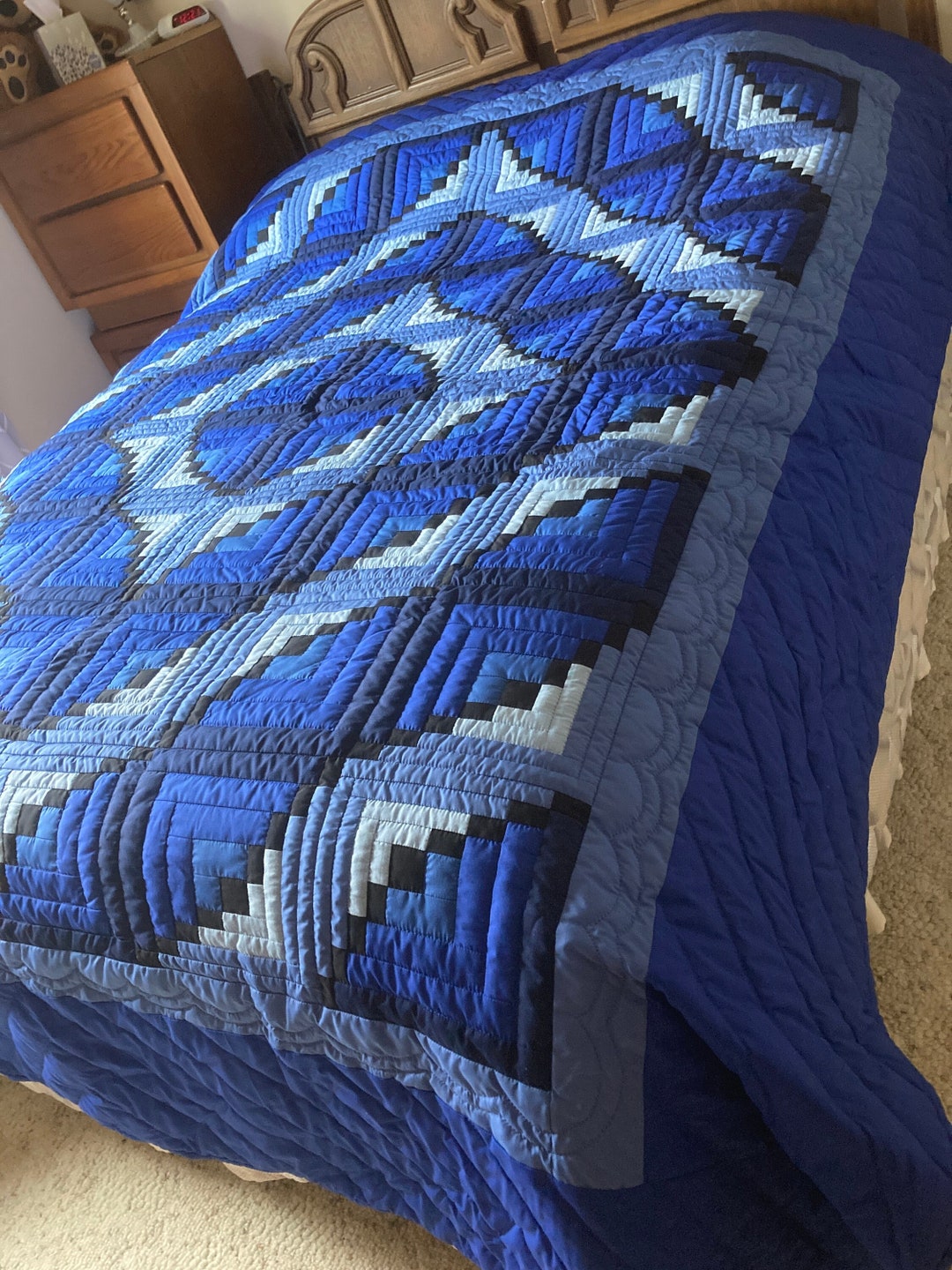 New Log Cabin Quilt, Handmade Quilt, Amish Handstitched, Pieced Quilt