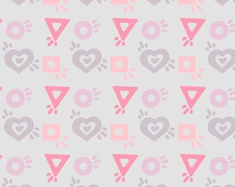 Wzór z geometrycznymi kształtami bez szwu – ręcznie rysowany różowy projekt pokoju dziecięcego