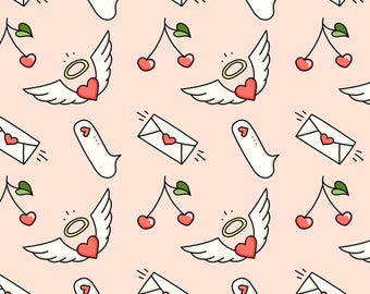 Walentynkowe skrzydła – bezszwowy cyfrowy wzór – romantyczny projekt rysowany ręcznie