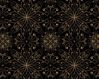 Złota ozdoba I – Elegancki, bezszwowy wzór ze złotego brokatu na czarnym tle