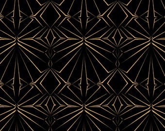 Złota ozdoba III – geometryczny, bezszwowy wzór ze złotego brokatu na czarnym tle