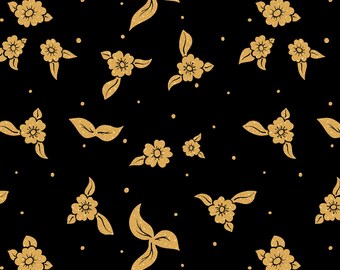 Złoty kwiatowy wzór bez szwu – elegancki wzór czarnej tkaniny
