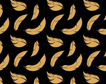 Złota ozdoba IX – Złoty wzór piór bezszwowy na tkaninę (do pobrania cyfrowego)