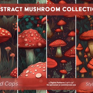 Carta digitale Fantasy Mushroom - SENZA GIUNTE - Modelli acquerello - Uso commerciale - Astratto, Stile 1