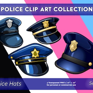 Cartoon politie hoeden, dunne blauwe lijn, politie, eerstehulpverlener illustraties, digitale download, commercieel gebruik - cartoon illustraties, stijl 1