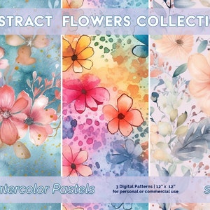 Spring Floral Medley Digital Paper - SEAMLESS -  Watercolor Patterns - Commercial Use - Abstract, Pastel Colors, Style 1