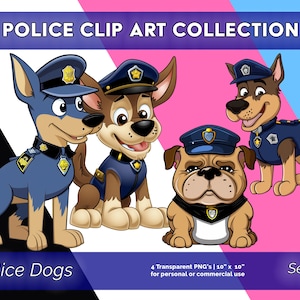 Cute Police Dogs, Thin Blue Line, Police, First Responder Clip Art, Digital Download, Commercial Use - Cartoon Clip Art, Style 1