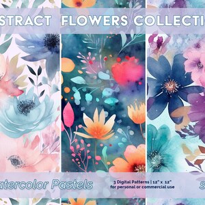 Spring Floral Medley Digital Paper - SEAMLESS -  Watercolor Patterns - Commercial Use - Abstract, Pastel Colors, Style 2