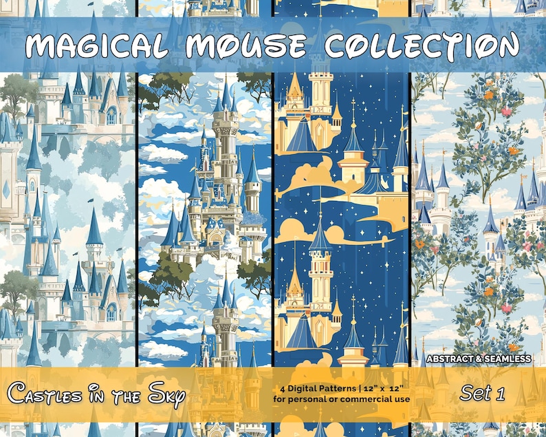 Magical Castle Seamless Pattern, Mickey Mouse Inspired (digital Paper ...