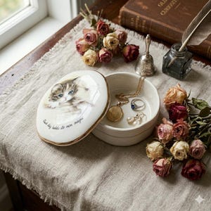 Vintage Crown Devon Staffordshire Kitten Dragonfly Trinket Box