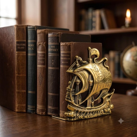Peerage Brass Galleon Ship Bookend, Vintage England Nautical Sailing Boat Decor