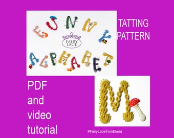 Tatting Pattern PDF  " Funny Alphabet " ,  PDF and video tutorial download