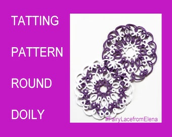 Tatting pattern wedding coasters, PDF tutorial lace round doily , DIY