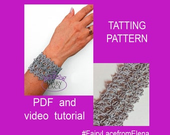 Tatting pattern Celtic bracelet, tatting tutorial cuff bracelet, PDF and video tatting tutorial, DIY