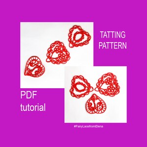 タティングパターン 3 つのハート、PDF とビデオチュートリアル、3 個セット