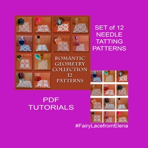12 tatting patterns squares , Romantic geometry squares collection, PDF tatting tutorial