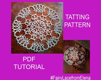 Tatting pattern doily Constance. PDF  tutorial for round doily. Lace wedding coasters. DIY